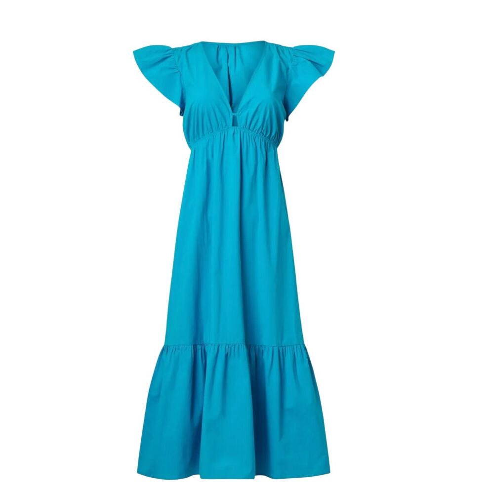 Rails Cerulean Blue Midi Dress SMALL Cottage Tiered Ruffle Cotton Designer $248 - Picture 7 of 11